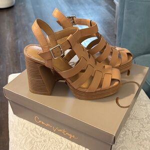 Crown Vintage Brown Strappy Block Heels